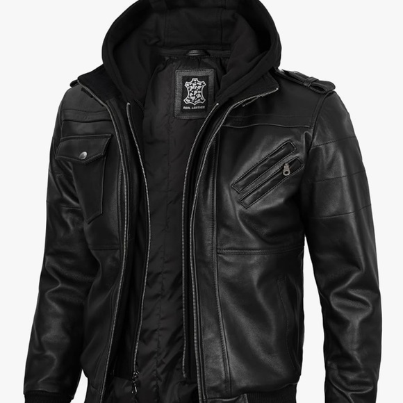 Genuine Leather Black Moto Jacket w/ Hood • New • Real Leather - Picture 11 of 13